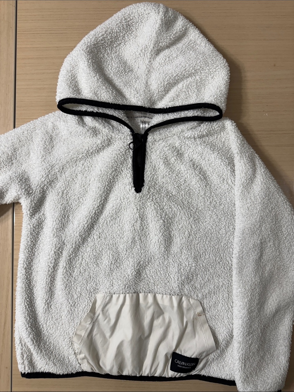 Calvin Klein Performance Kids White Sherpa Pullover with Black Trim